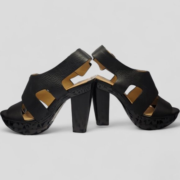 New MICHAEL KORS Carla Platform Sandal Heel Size 5.5 Black Leather Buckle NO Box - Picture 11 of 12